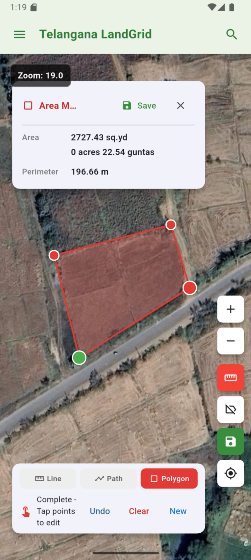 Survey number and land area details in Telangana LandGrid app
